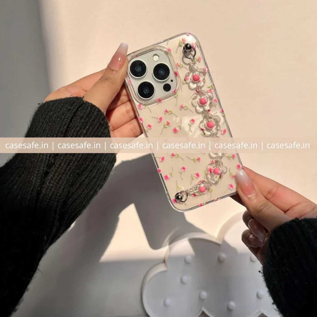 Aesthetic Pink Floral Chain Phone Case – Stylish Cover for All Phone Models