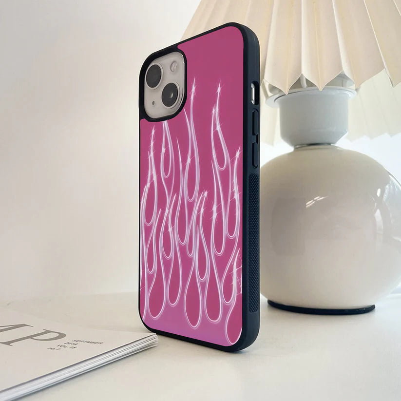 Barbie Fire Mood Glass Case – Pink Flame Vibe Cover – casesafe