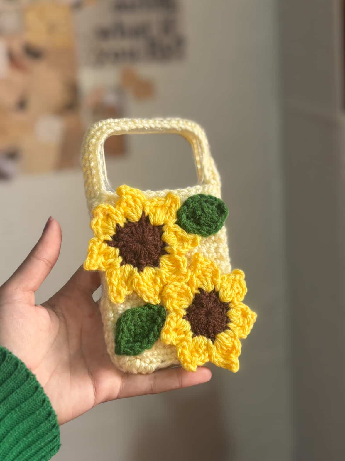handmade sunflower crochet phone case aesthetic knitted floral cover for all phone models
