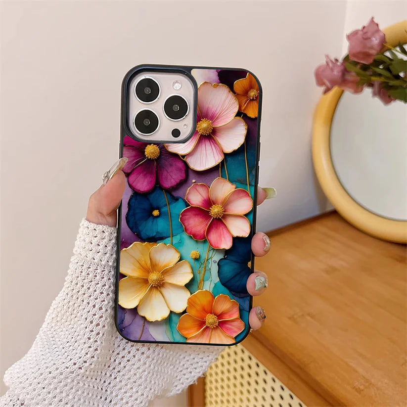 Floral design glossy glass back cover
