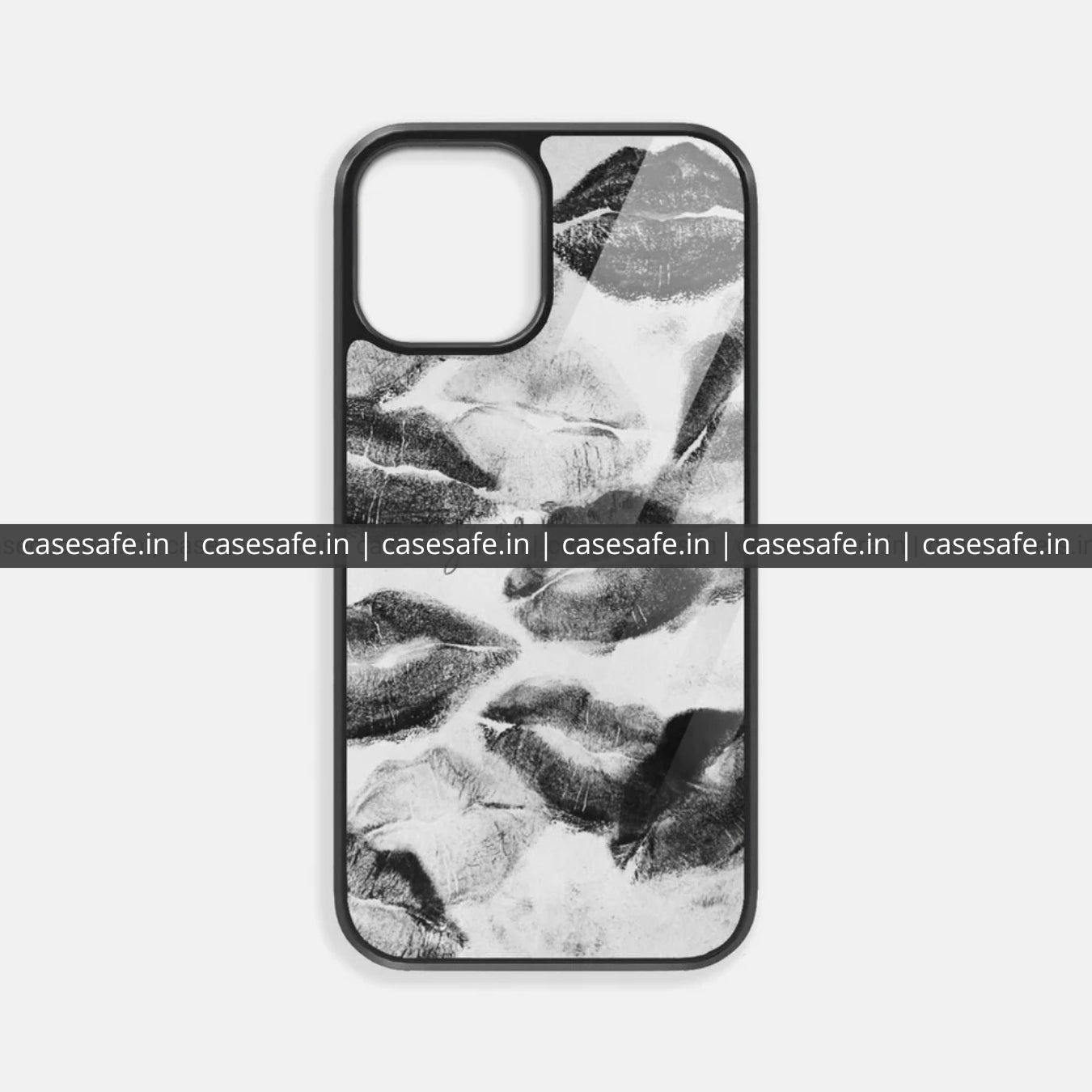 Black Glossy Kiss Print iPhone Case with Makeup Aesthetic