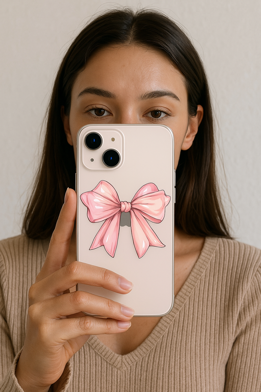 Cute Pink Bow Phone Case – Aesthetic Transparent Cover
