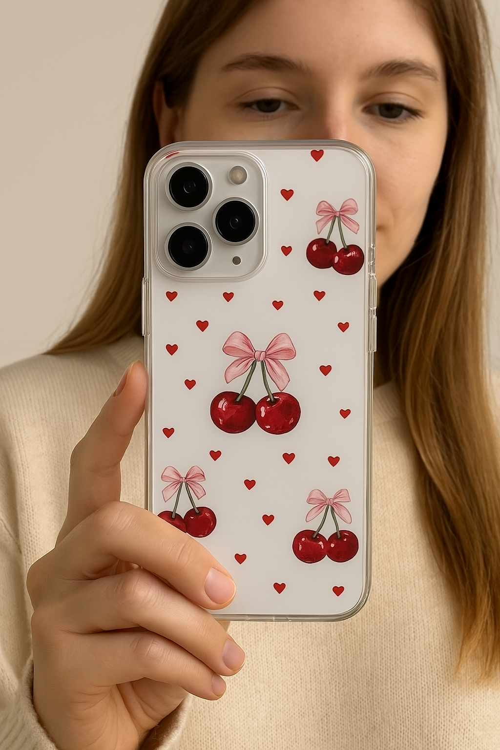 Pink Bow with Cherry Transparent Phone Case โ All Models