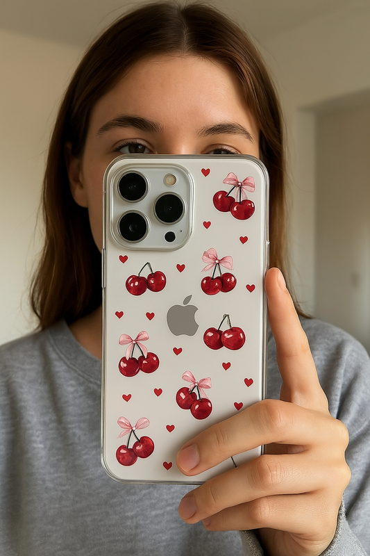 Pink Bow with Cherry Transparent Phone Case – All Models