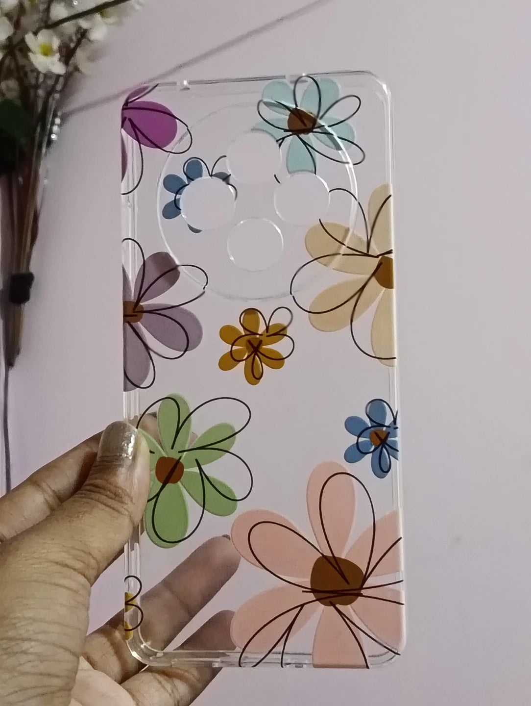 Cute clear silicone case with line flower print