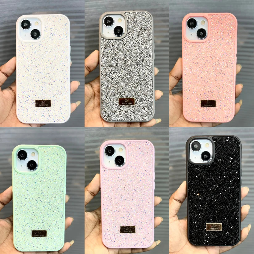 Black crystal glitter phone case for iPhone 17 with sparkling rhinestone design