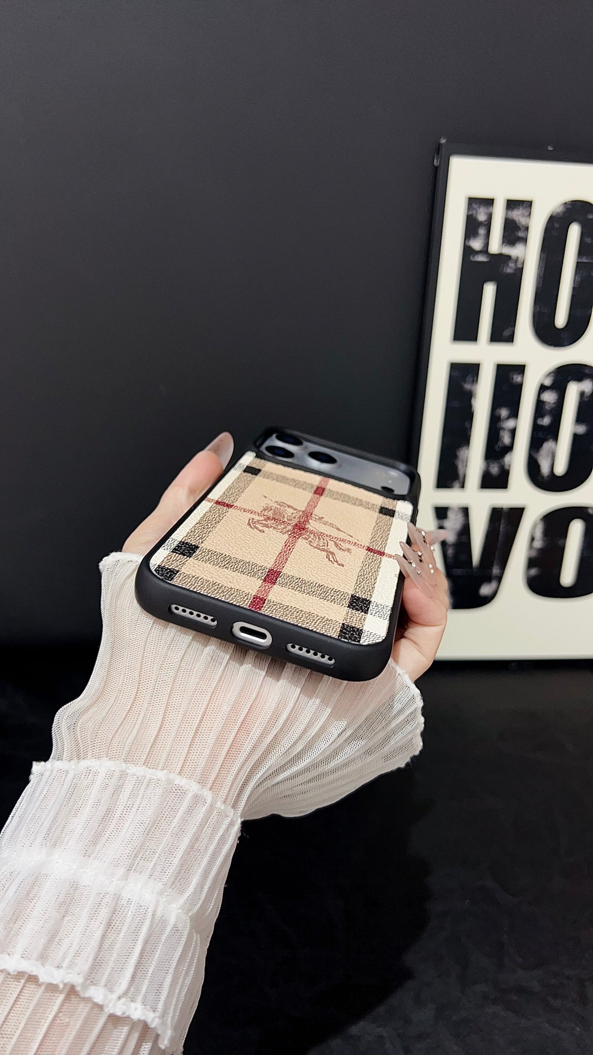 Classic Checkered Leather iPhone Case – vintage plaid back design