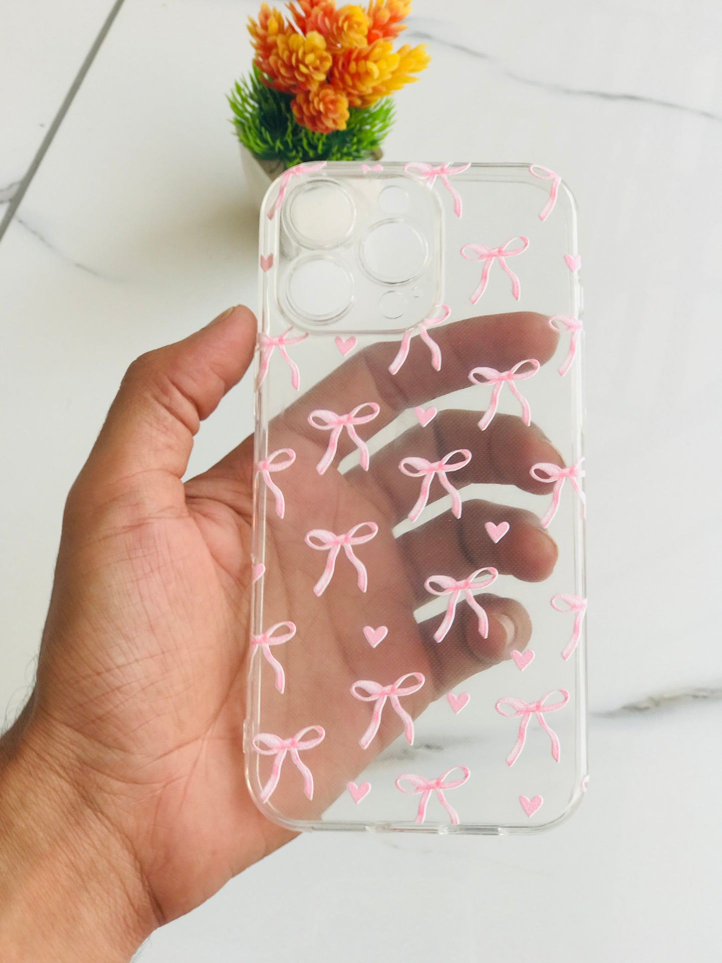Cute Pink Bow Transparent iPhone Case โ Aesthetic & Minimalist Design