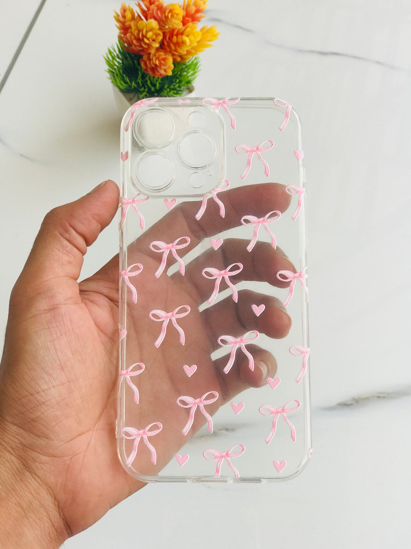 Cute Pink Bow Transparent iPhone Case โ Aesthetic & Minimalist Design