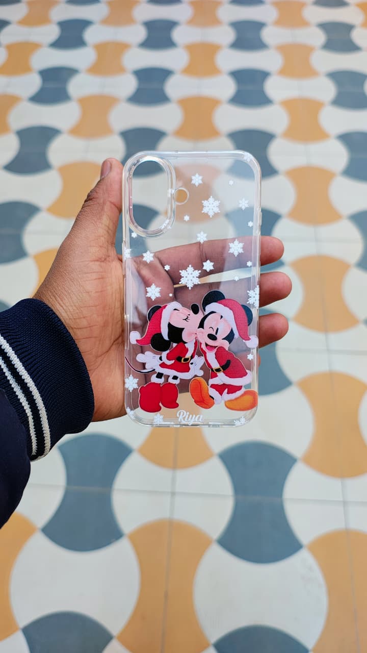 personalized christmas clear phone case cartoon couple snow design custom name print for all phone models