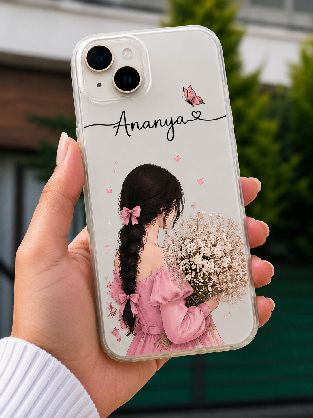 Personalized name pink girl floral transparent phone case