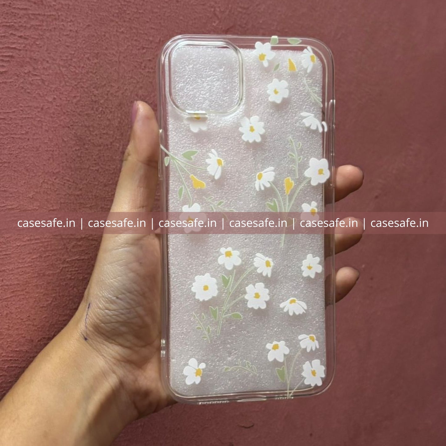 Minimal White Daisy Clear Phone Case