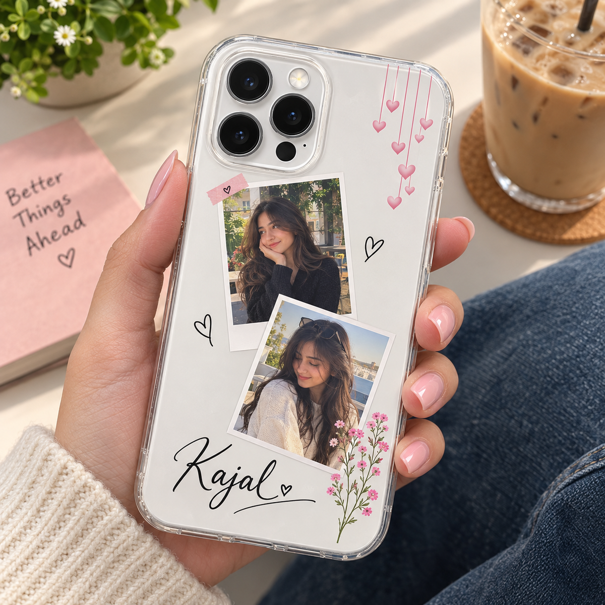 Personalized phone case featuring two personal photos and custom collage design
