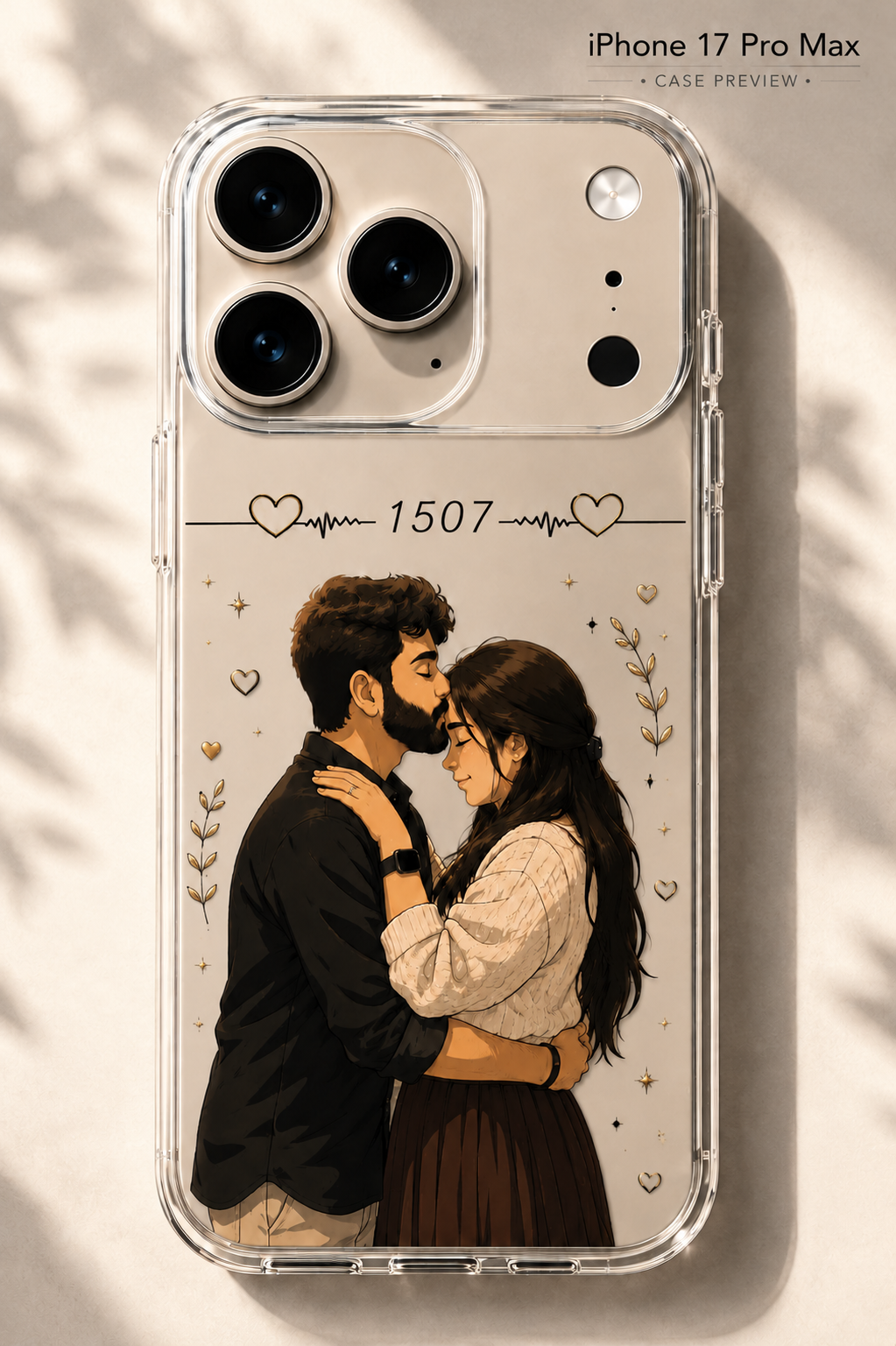 Personalized Couple Illustration Phone Case with Custom Name Design for iPhone and Android