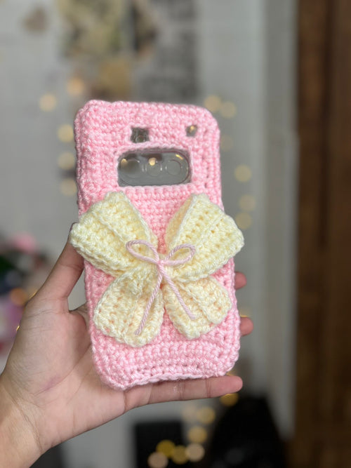 Handmade Crochet Bow Phone Case Pink | Cute Aesthetic Soft Protection Cover