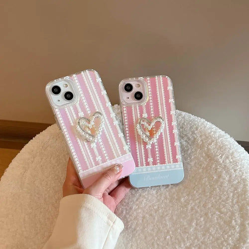 Cute Hologram Translucent Heart Pendant iPhone Case - Stylish & Unique