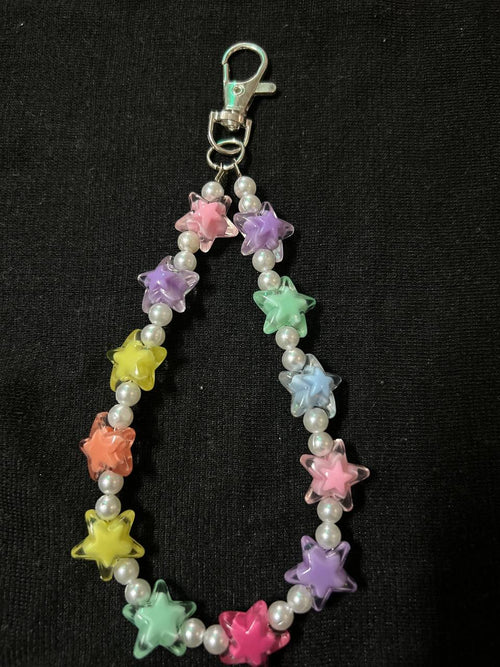 Rainbow Star Beaded Phone Charm – Cute Pastel Stars with Pearl Beads