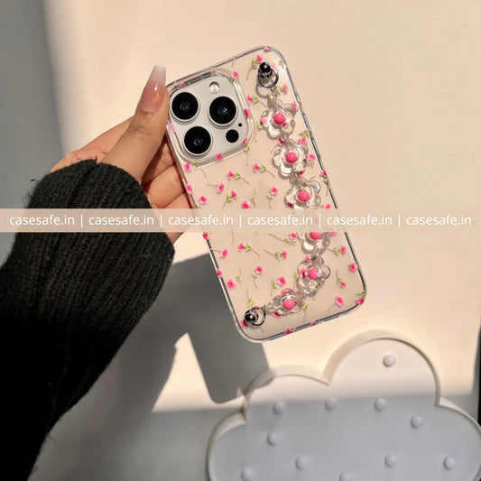 Aesthetic Pink Floral Chain Phone Case – Stylish Cover for All Phone Models