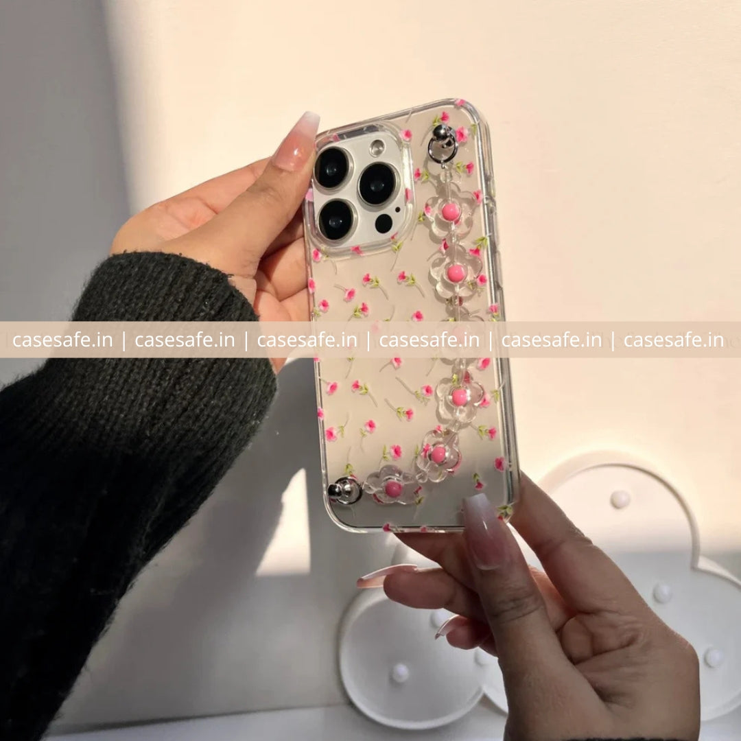 Aesthetic Pink Floral Chain Phone Case – Stylish Cover for All Phone Models