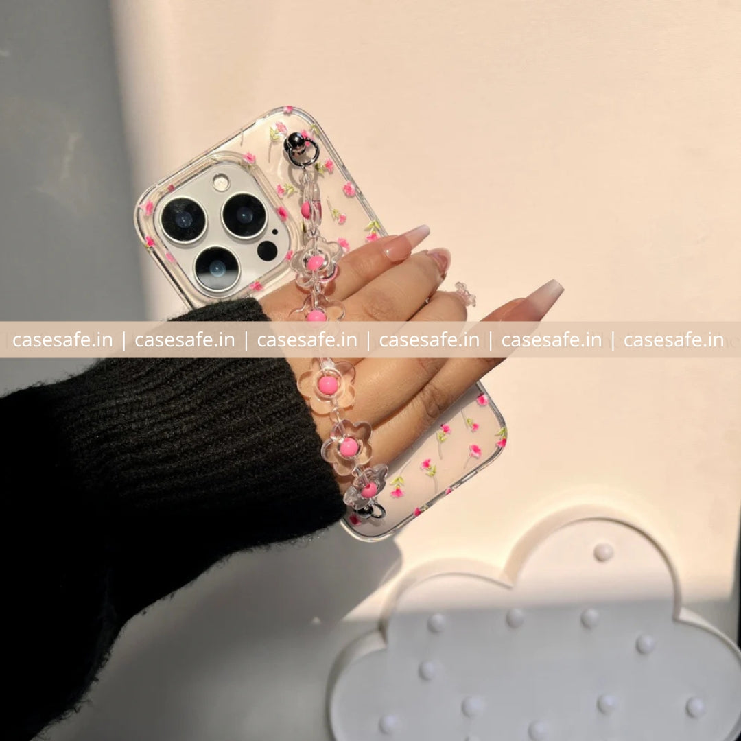Aesthetic Pink Floral Chain Phone Case – Stylish Cover for All Phone Models