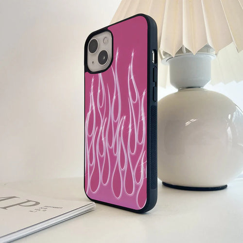 Barbie Fire Mood Glass Case – Pink Flame Vibe Cover
