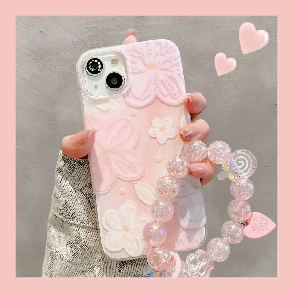 Pink Floral Glitter iPhone Case with Beaded Chain – Elegant & Protecti – casesafe Pink Floral Glitter iPhone Case with Beaded Chain – Elegant & Protecti – casesafe