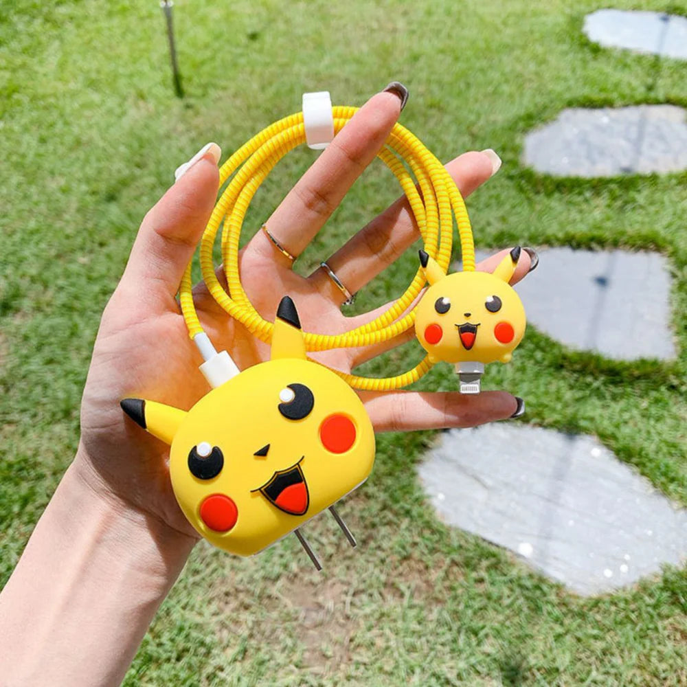 Cartoon 3D Pokémon Charger Case for iPhone 18W/20W with Cable Protector