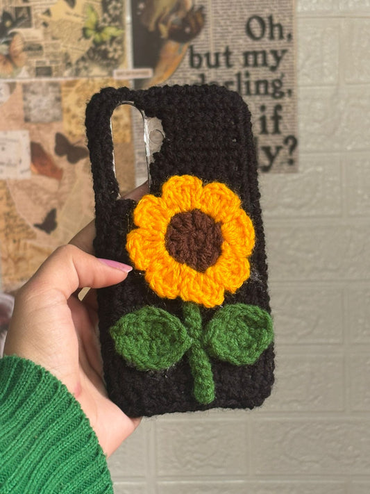 Sunflower Crochet Phone Case | Handmade Aesthetic Wool Cover