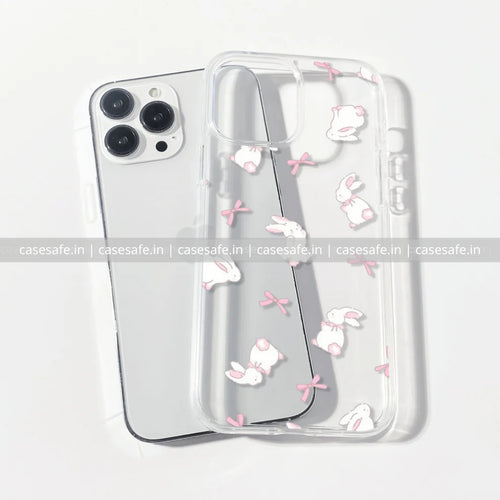 Cute Bunny & Pink Bows Phone Case – Clear Soft Cover for All Models