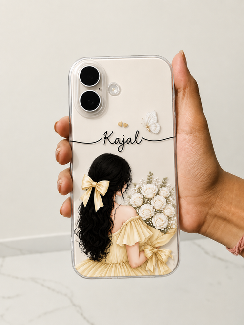 Personalized Butter Yellow Girl Phone Case – Golden Grace | Custom Cover for iPhone & Android