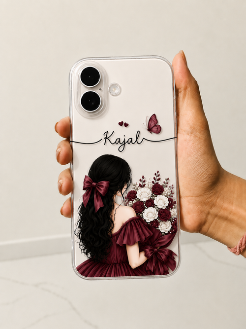 Personalized Burgundy Girl Phone Case – Velvet Romance Custom Cover for iPhone & Android