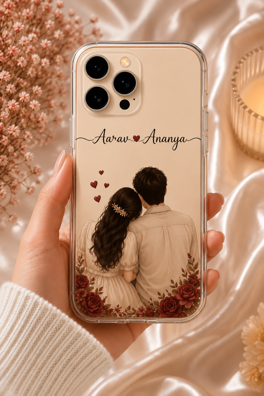 Personalized Couple Name Phone Case with Romantic Back View Couple Illustration and Custom Names for iPhone & Android