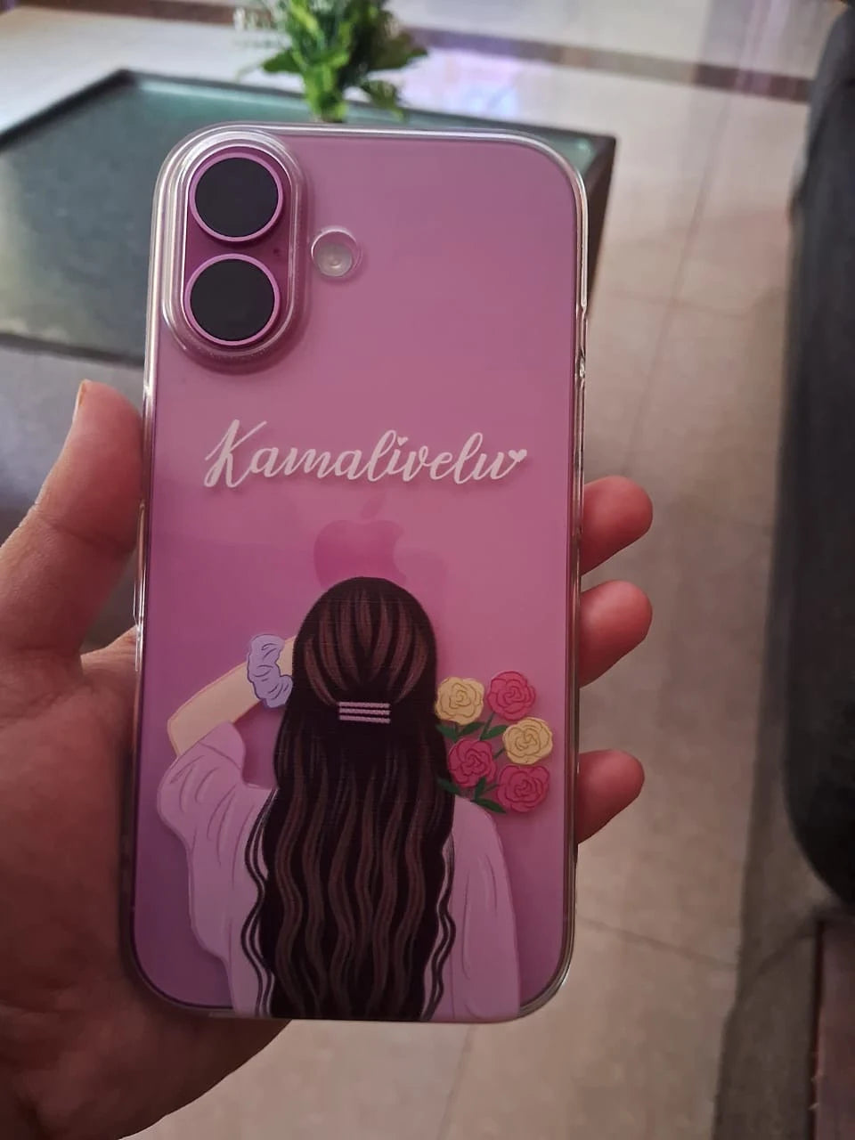 Cute girl pink custom phone case front view