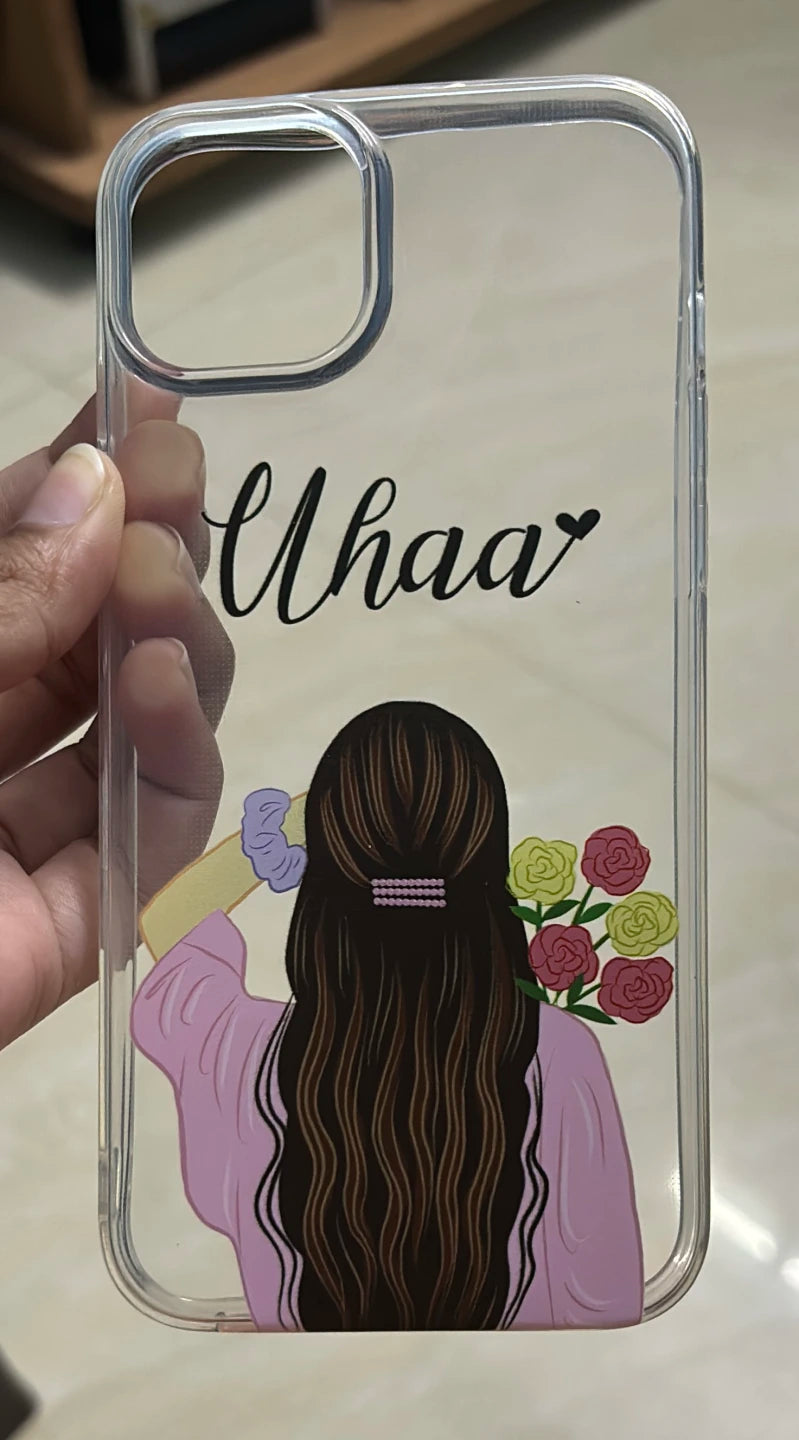 Custom name soft silicone case with flower