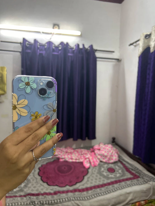 Clear soft phone case with flower line art design