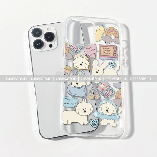 Cute puppy and bunny cartoon clear phone case