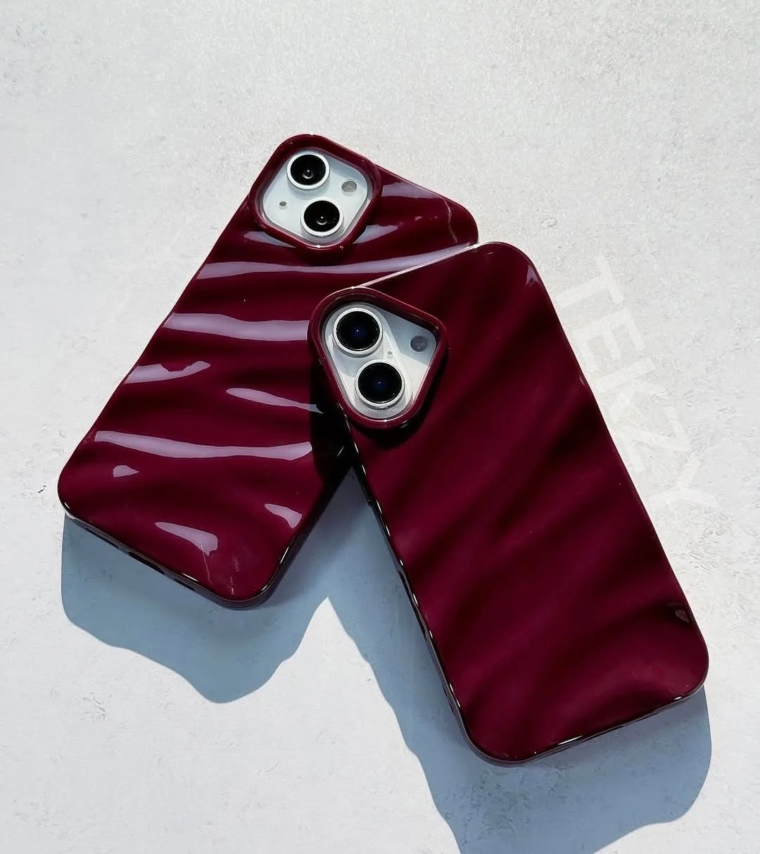 Dark Red Glossy Wave iPhone Case with Luxury Ripple Texture and Premium Finish