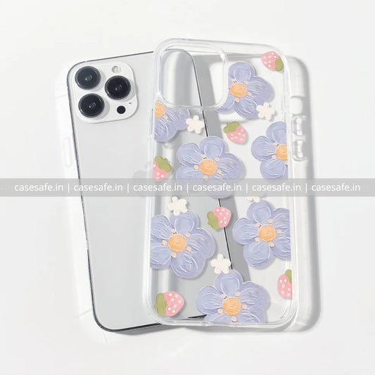 Lavender flower and strawberry clear phone case aesthetic design