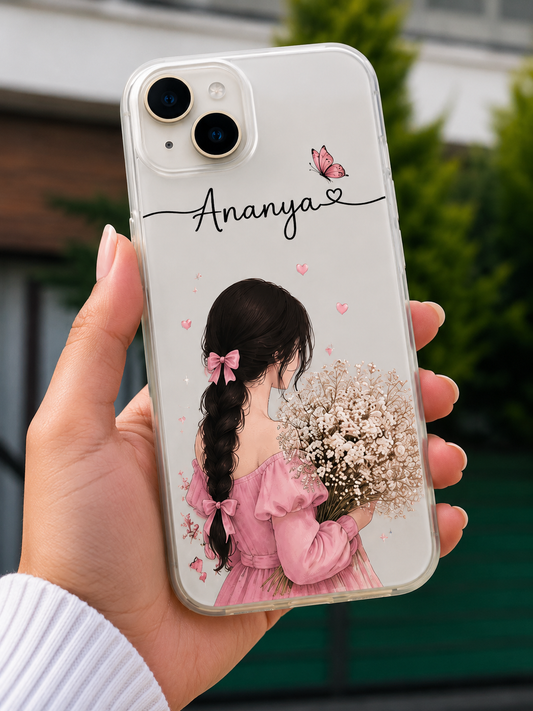 Personalized name pink girl floral transparent phone case