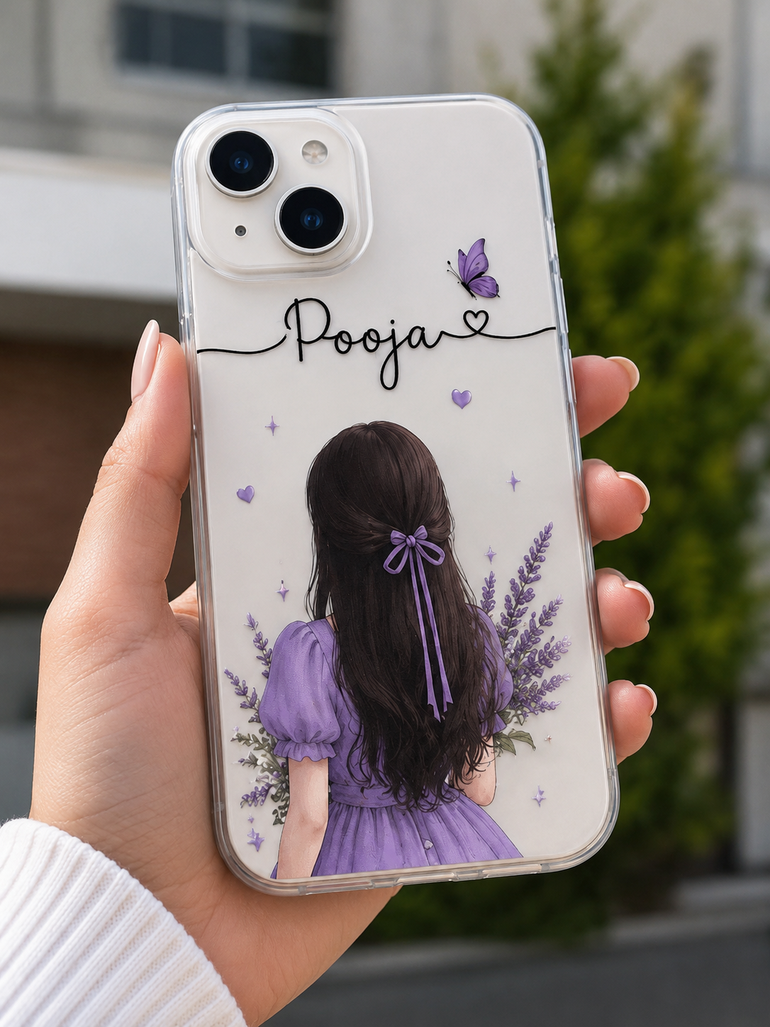 Personalized name purple girl phone case with floral and butterfly design