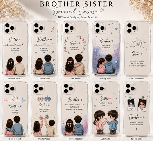 Brother sister Raksha Bandhan transparent phone cases collection with cute sibling designs