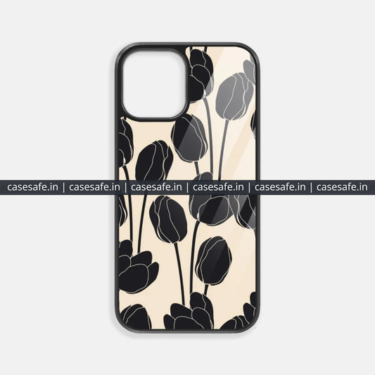 Tulip Black Aesthetic Premium Glossy Phone Case with Floral Design