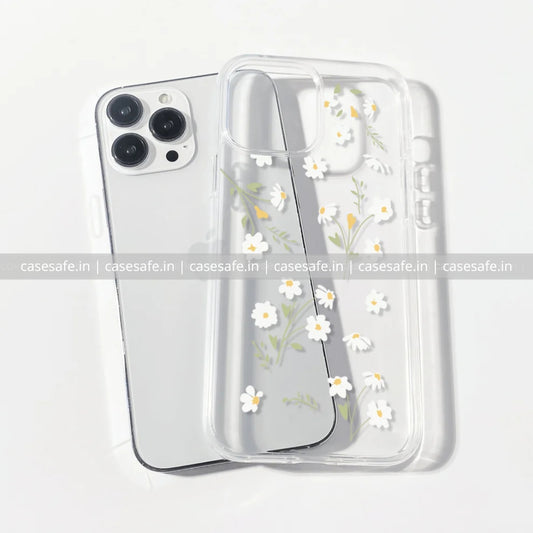 Minimal white daisy floral transparent phone case