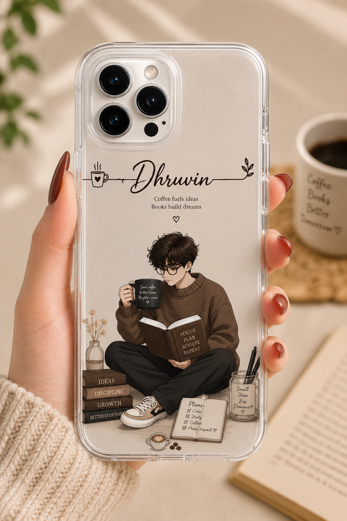 Personalized Coffee & Book Boy Phone Case for iPhone & Android