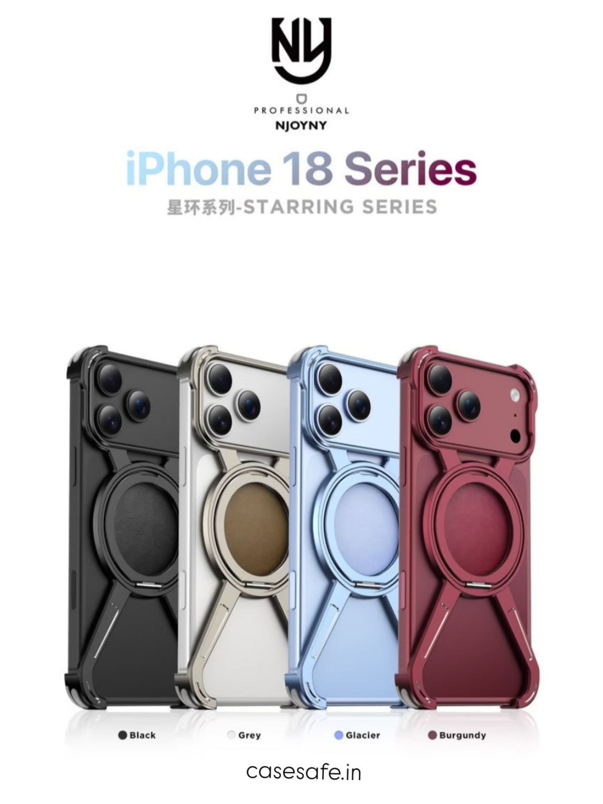 NJOYNY metal MagSafe ring stand case for iPhone 17 Pro and 18 Pro series