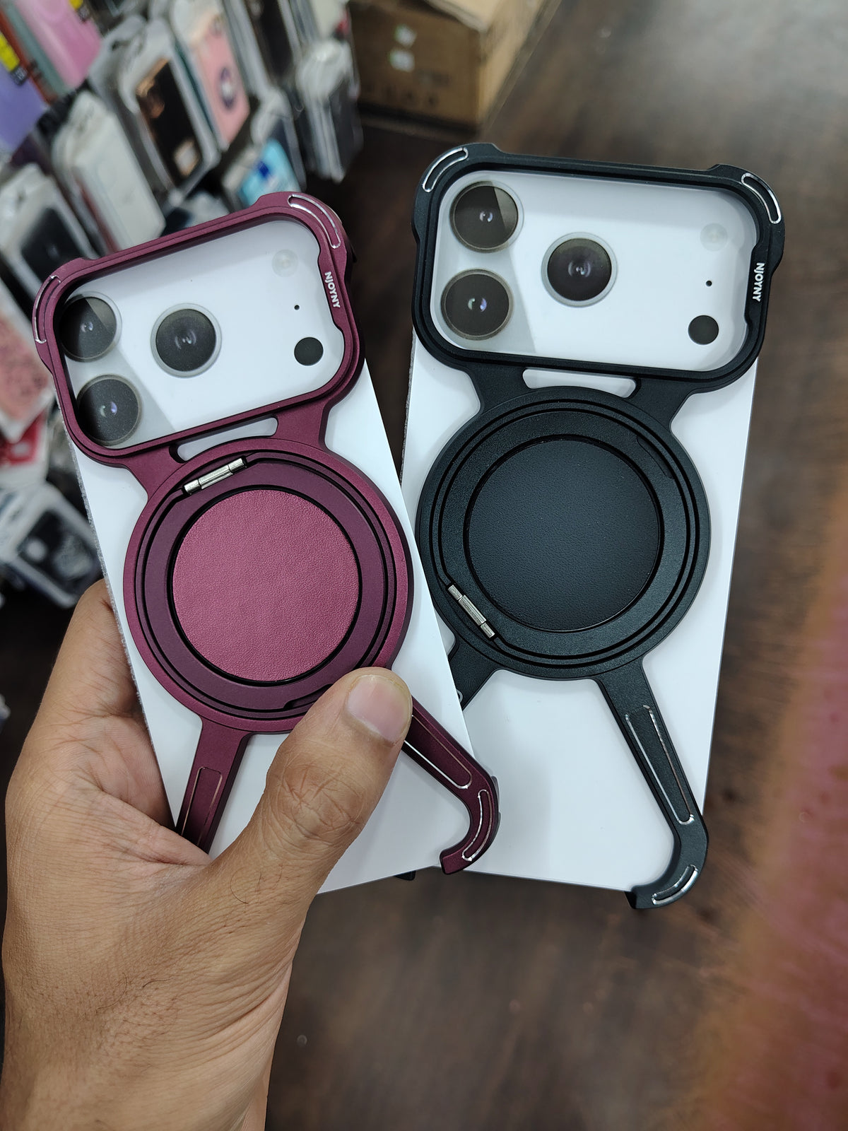 NJOYNY metal MagSafe ring stand case for iPhone 17 Pro and 18 Pro series
