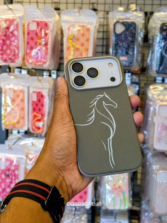 Horse design Techwoven phone case in Black Olive Green Brown and Navy Blue