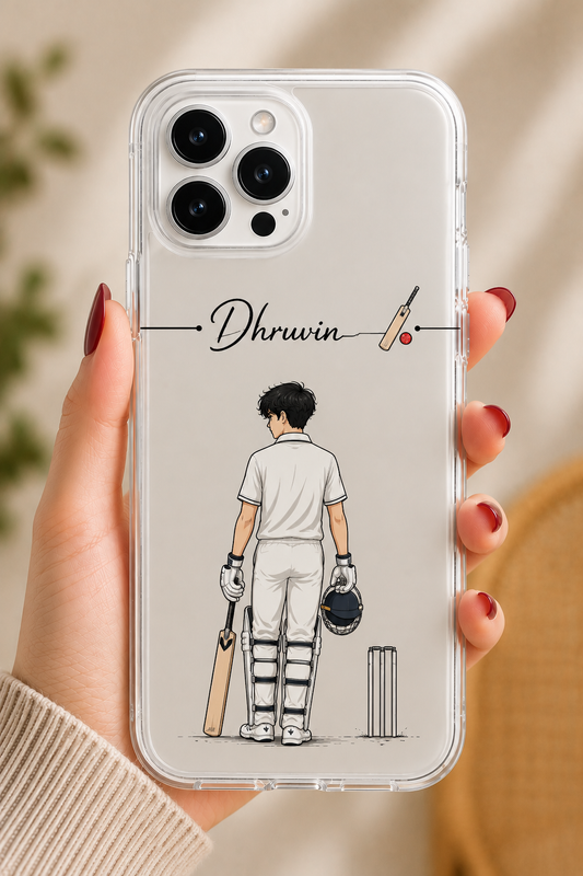 Personalized Cricket Boy Name Phone Case for iPhone & Android. Custom transparent cover with premium UV printing, durable protection, and your name.