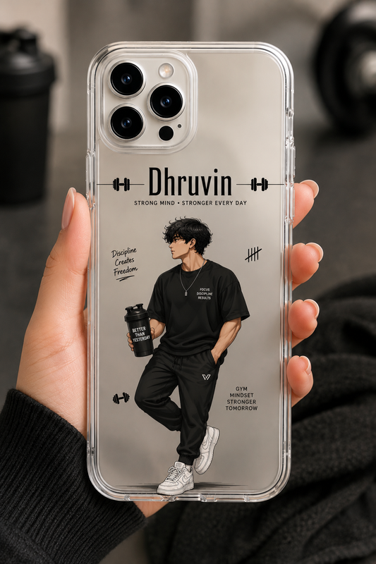 Personalized Gym Boy Name Phone Case with Custom Fitness Illustration for iPhone and Android