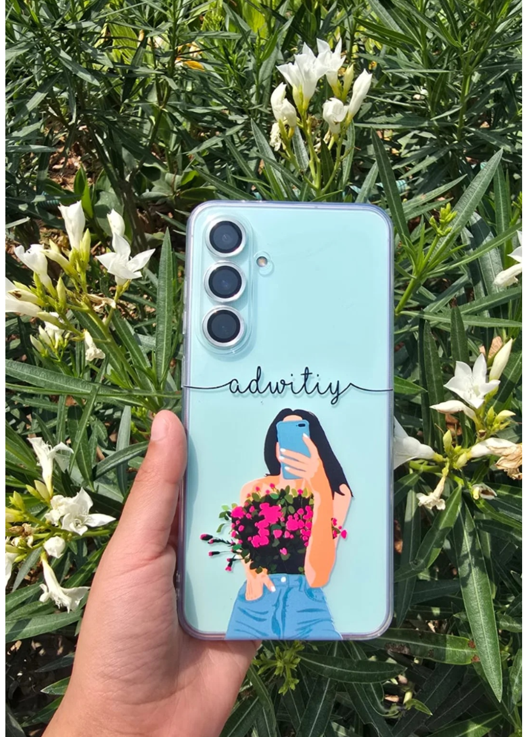 personalized floral girl phone case with name aesthetic transparent cover bouquet design